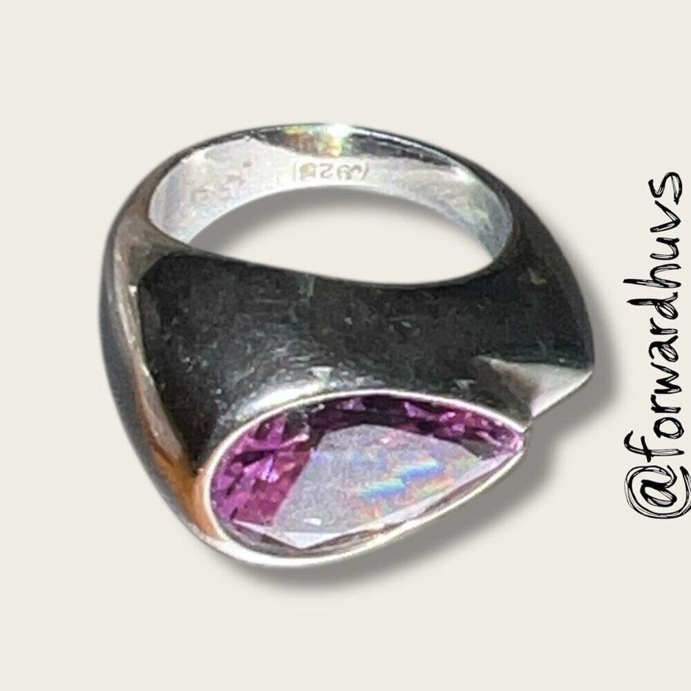 Vintage Vargas Sterling Silver Amethyst Glass Ring Size 7